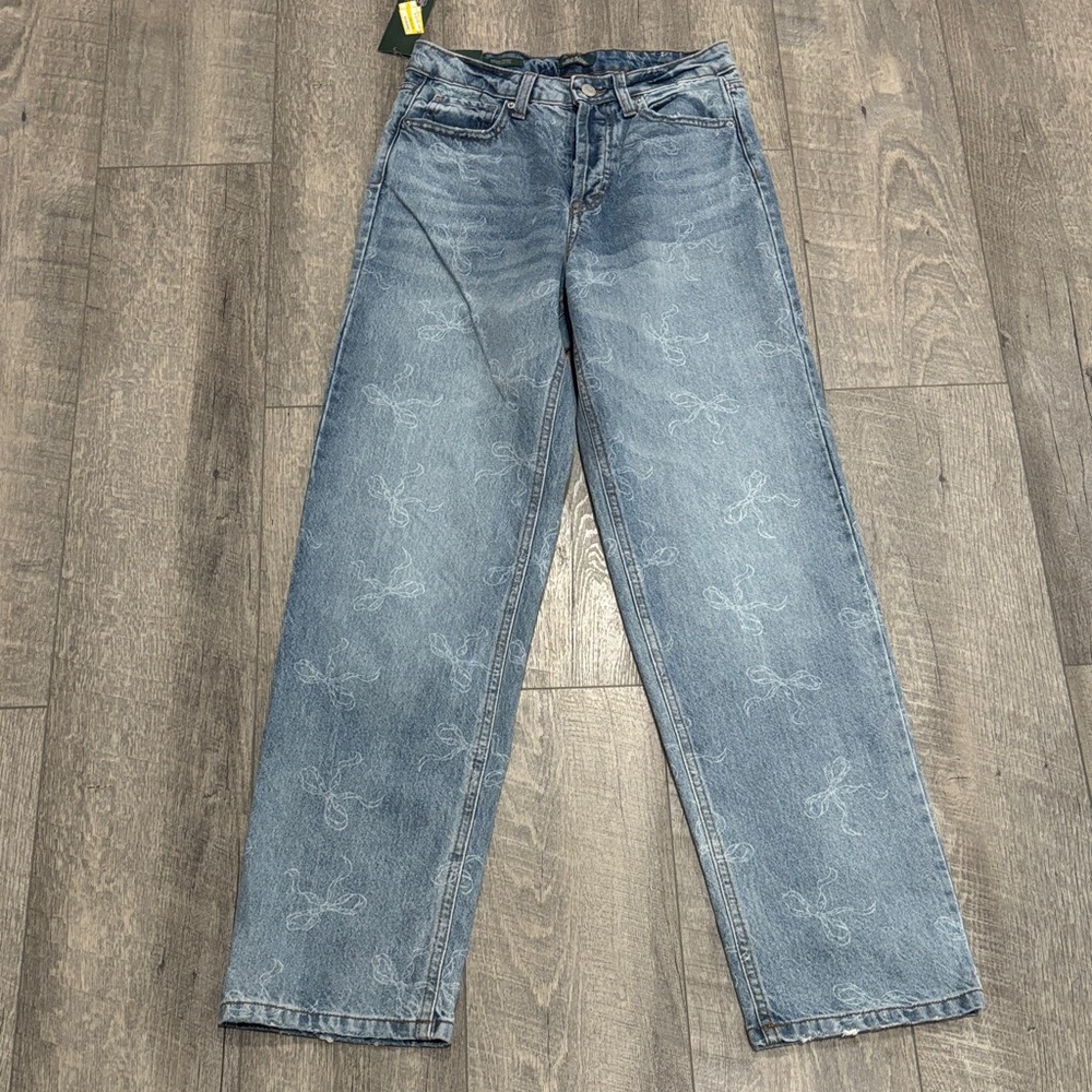 Light Blue Wide Leg Jeans with Bow Pattern